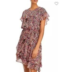 NWT Bloomingdale's Aqua Asymmetric Hem Ruffle Dress Cocktail Belted Size M